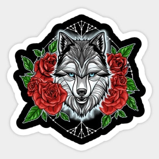 Wolf and red rose Sticker